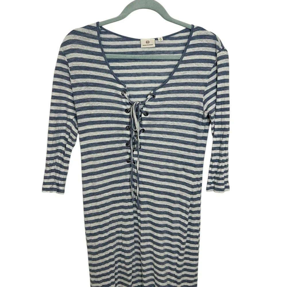 Ag Adriano Goldschmied Linen Blue Striped Lace Up Claude Maxi Dress Size XS - Picture 3 of 15
